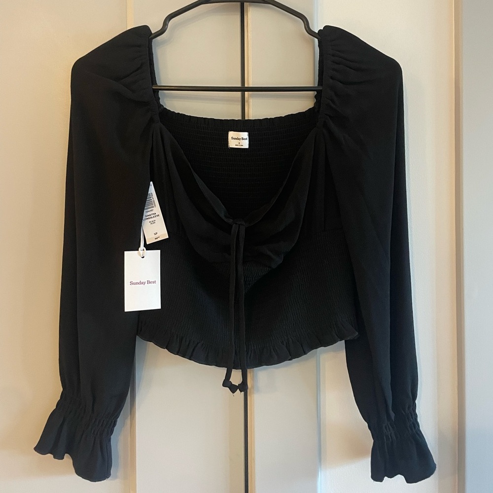 Aritzia Sunday Best Black Ruched Women's Top (Sinatra Long sleeve) NWT